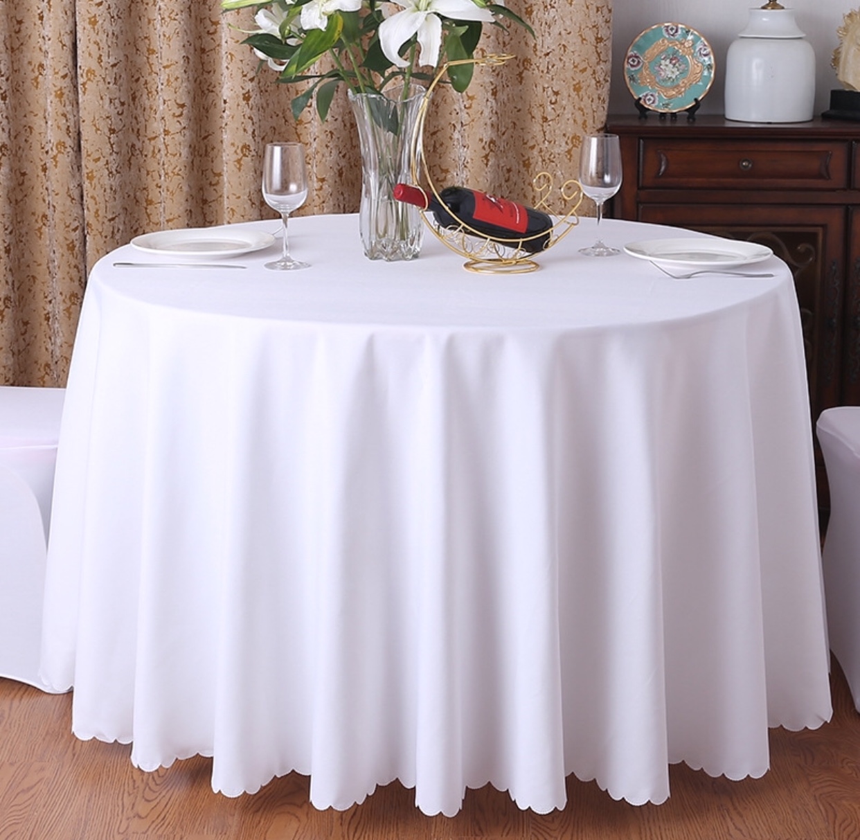 ผ้าปูโต๊ะสีขาว ผ้าปูโต๊ะกลม แบบหนาอย่างดีขนาด 2.2, 2.4, 2.8 เมตร ไร้รอยต่อทอเต็มผืน