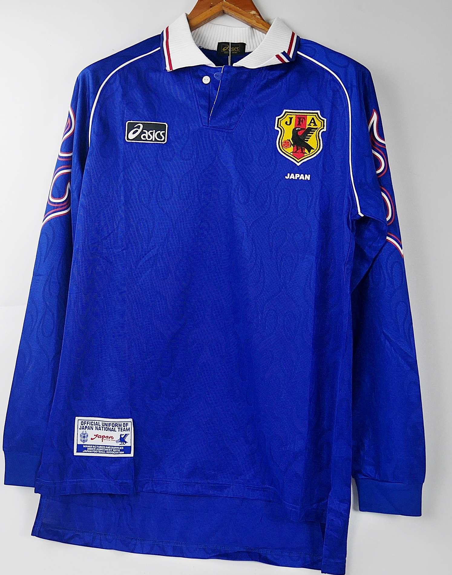 JAPAN HOME WC 1998 LONG SLEEVED RETRO FOOTBALL SHIRT SOCCER JERSEY ญี่ปุ่น เสื้อบอล ลายไฟ แขนยาว