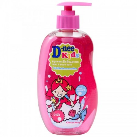 D-NEE KIDS สบู่เหลวเพื่อผิวและผม กลิ่นเบอร์รี่เชอร์รี่ สีชมพู 400 มล.