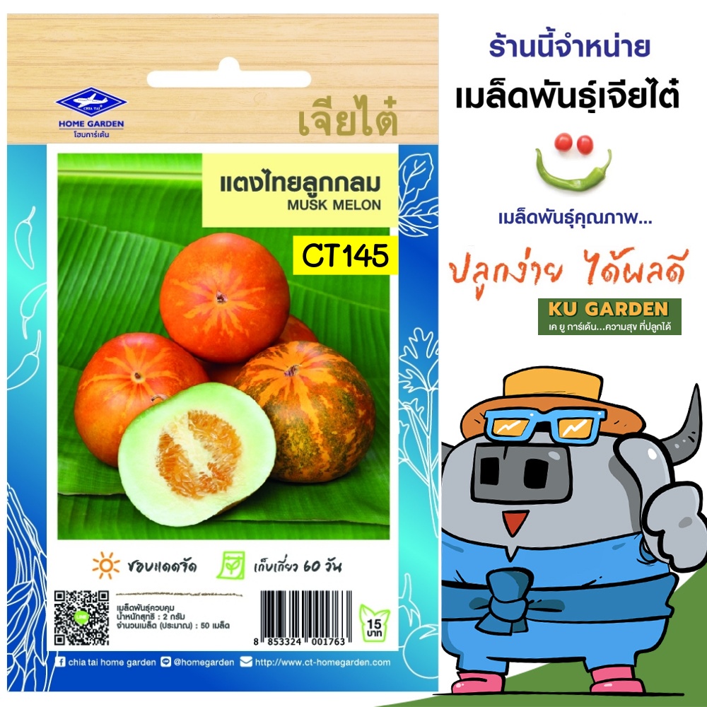 CHIATAI 🇹🇭 ผักซอง เจียไต๋ O145#แตงไทยลูกกลม ซองประมาณ 50 เมล็ด เมล็ดพันธุ์ผัก เมล็ดผัก เมล็ดพืช ผักสวนครัว