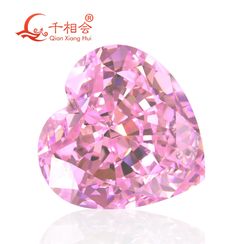 20.5carat 14x14mm Heart shape brilliant crushed ice cut pink cubic zirconia loose stone