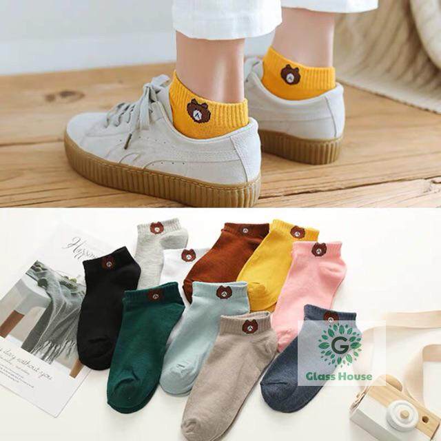 [10 ชิ้น] ถุงเท้า ถุงเท้าข้อสั้น ถุงเท้าเกาหลี ถุงเท้าหมี ถุงเท้าน่ารัก ลายหมีถุงเท้าแฟชั่น gh gh99.