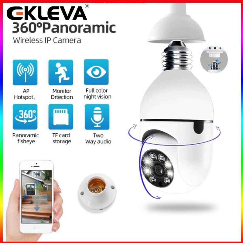 360°Wide Angle Fisheye WiFi IP Hidden Camera Bulb LED Lights 1080P HD Indoor Spy Security Camera for Android IOS APP Remote View Spy Nanny Camera Support MAX 64G ราคา 583 บาท*ส่งฟรี