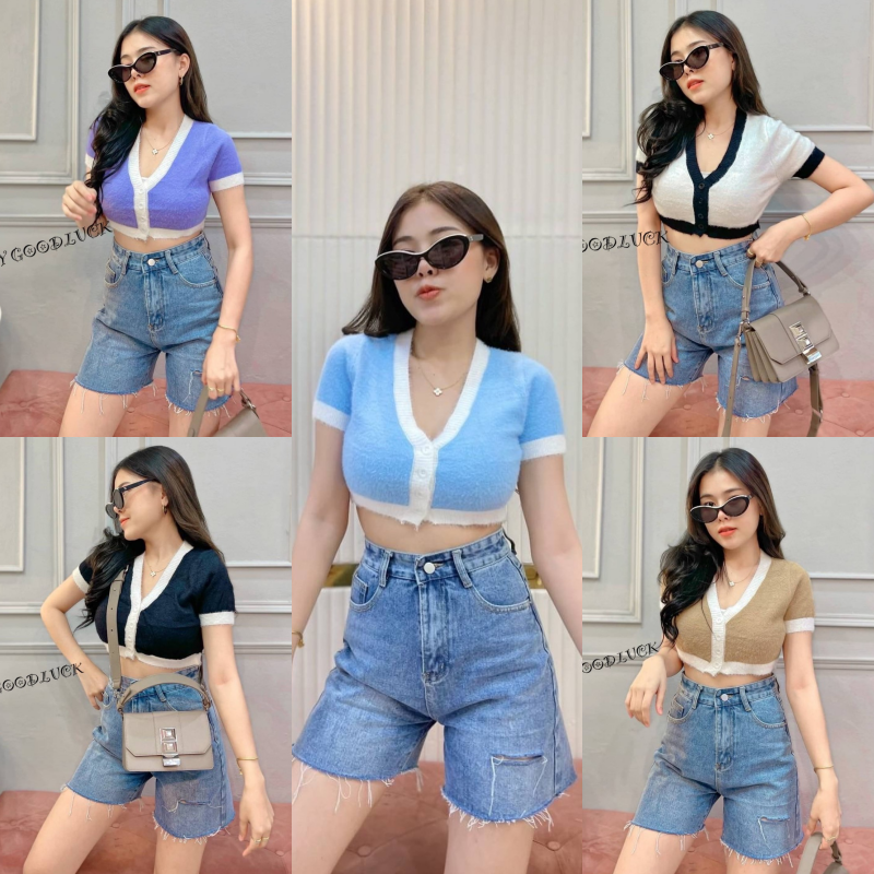 🌈 SpinnyHouse 🌈ครอปขนมิ้ง💘 เสื้อครอปขนมิ้งแต่งกุ้น ผ้าอย่างดีไม่บางนะคะ ทรงสวยเข้ารูป น่ารักม้ากก 💫✨ รุ่น มิ้งแถบ D503C ราคา 167 บาท*ส่งฟรี