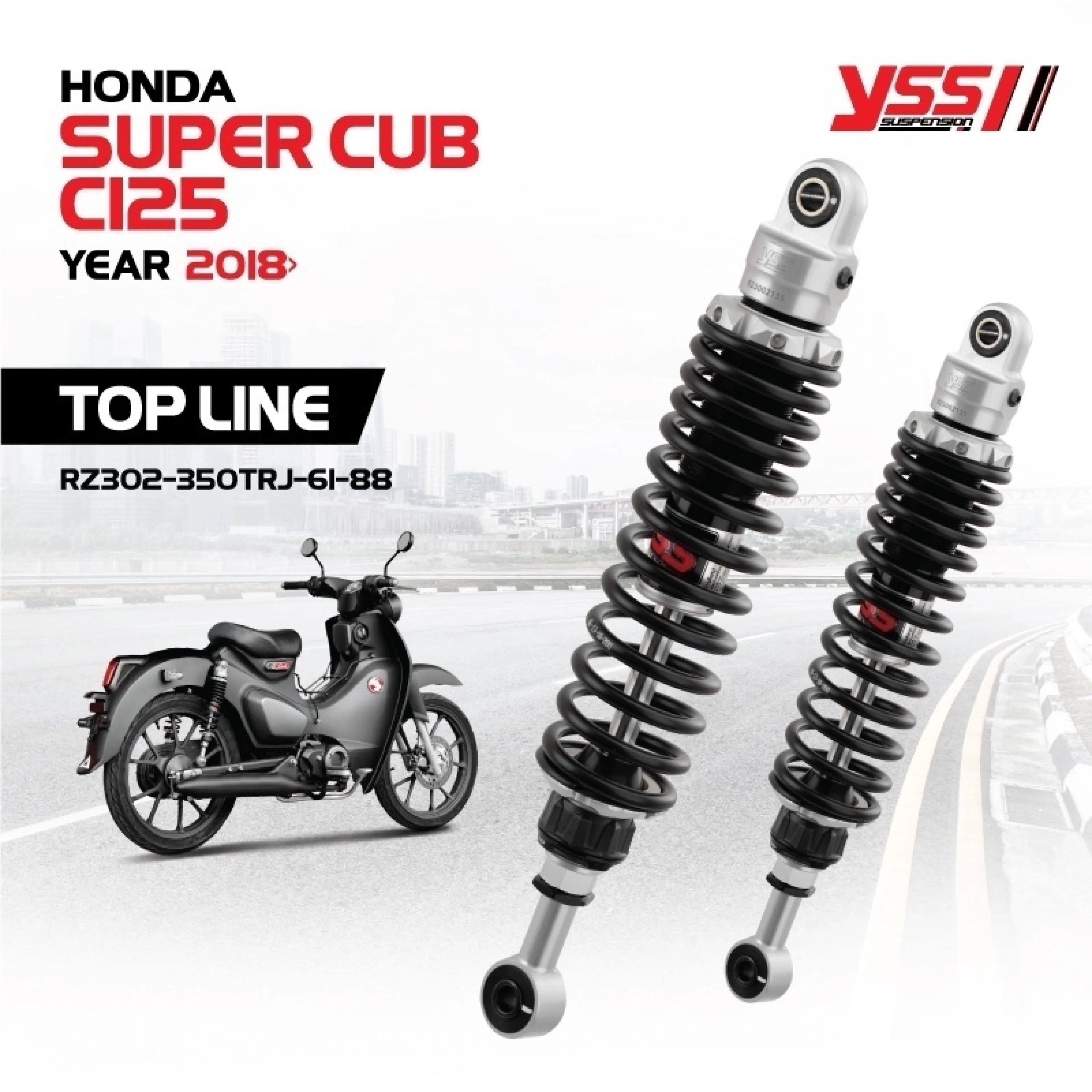 Genuine Yss Shock Absorber Top Line Model Honda Super Cub C125 Year 2018 - Present. Genuine Yss Shock Absorber Top-Line Rear Shock Absorber Super Cup Height 350 Mm.