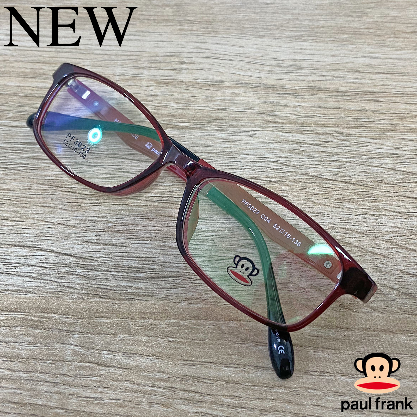 Fashion กรอบแว่นตา สำหรับตัดเลนส์ แว่นตาชาย หญิง แว่นตา รุ่น Paul Frank 3023 สีแดง กรอบเต็ม ทรงเหลี่ยม ขาข้อต่อ วัสดุ TR 90 รับตัดเลนส์ทุกชนิด