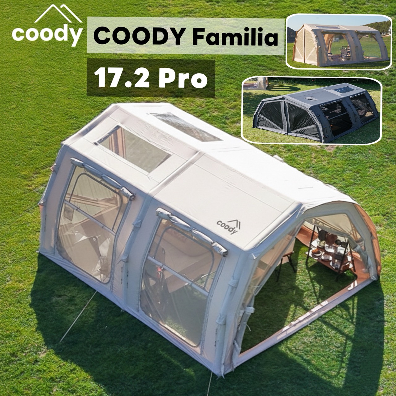 🔥 Free Tarpaulin 🔥 Coody Air Tent, Model Air 17.2, Excellent Waterproofing, Elegant Design, 2 Rooms and an Extra-Large Living Room. Inflatable Camping Tent, Uv Protection, Waterproof, for Outdoor Use, 17.28 Sq M. Luxurious New Design! ! ! ราคา 55,200 บาท*ส่งฟรี