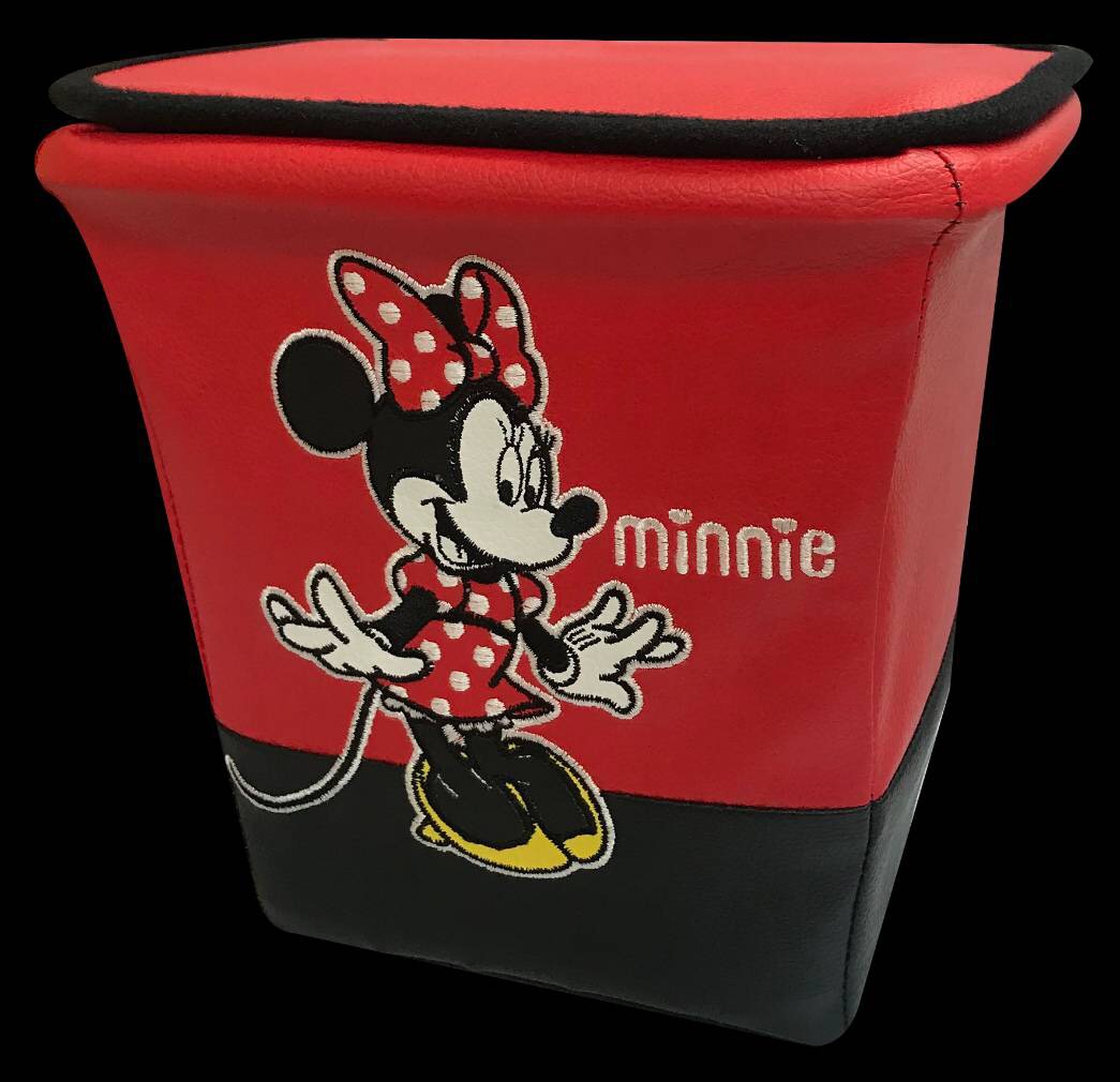 ลิขสิทธิ์แท้ มินนี่เม้าส์ ถังขยะในรถ ถังใส่ของในรถ หนังเทียม สีแดงดำ Minnie Mouse Disney Faux Leather Car Trash Bin Red