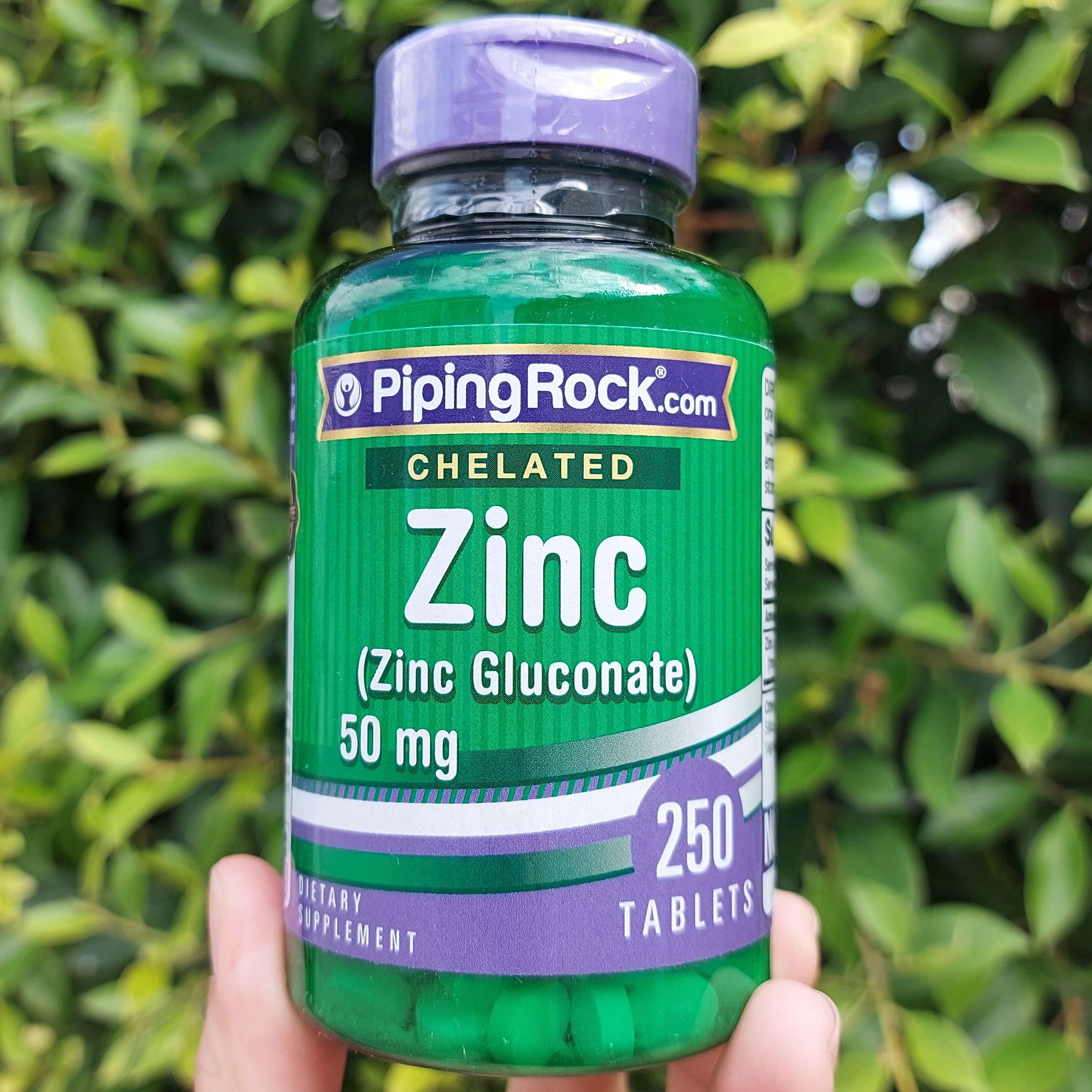 คีเลต ซิงค์ Chelated Zinc (Gluconate) 50 mg 250 Tablets (PipingRock®) สังกะสี Piping Rock