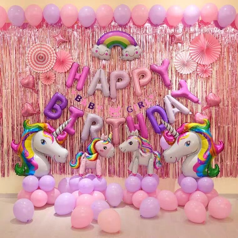 เซ็ตลูกโป่งวันเกิดแบบชุดใหญ่พร้อมที่เป่าและม่านฟอยล์ตกแต่ง happy birthday balloons