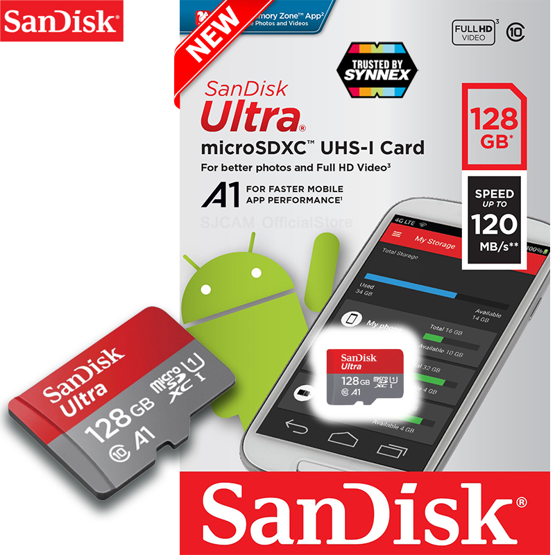 SanDisk Ultra Class10 A1 MicroSDXC 128GB อ่าน 120MB/s (SDSQUA4-128G-GN6MN) ใส่ กล้องวงจรปิด กล้องติดรถ แท็บเล็ต Synnex