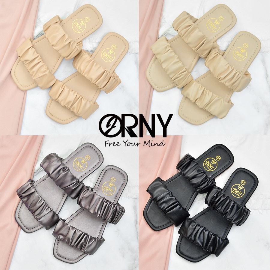 [No.OY980] ของแท้ 💯 ORNY(ออร์นี่) ® รองเท้าบาร์บี้ สวม2ตอน น่ารักมาก สีเอิร์ธโทน - รองเท้าแตะผู้หญิง รองเท้าหนังย่น
