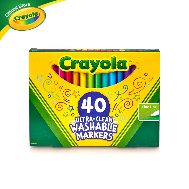 Crayola Ultra Clean Washable Marker 40 Colors เครโยล่า สีเมจิกล้างออกได้อัลตร้าคลีน40สี หัวเล็ก สำหรับเด็ก อายุ 3 ปี ขึ้นไป