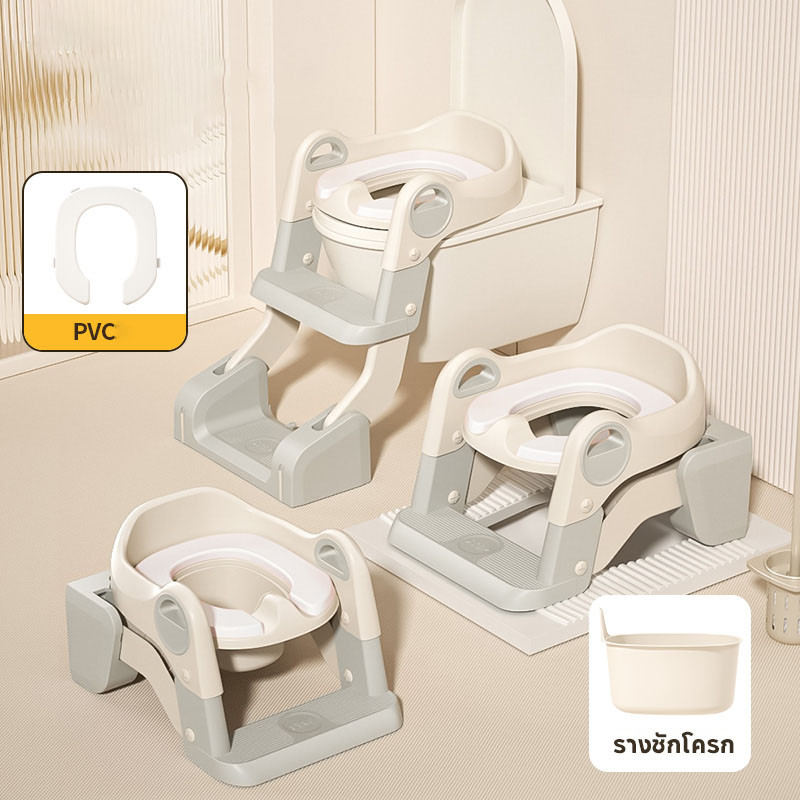 Oldlaiben 3in1 ชักโครกเด็ก บันไดเด็ก ซักโครกเด็ก PVC เบาะนิ่ม ส้วมเด็ก ระโถนเด็ก สามารถพับได้ ปรับระดับได กันลื่น