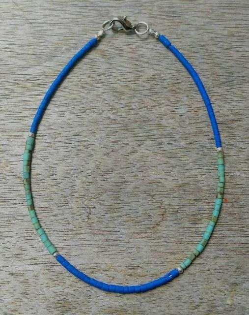 กำไลข้อเท้าหินลาพิสลาซูลี่, เทอร์คอยส์ 9.25 นิ้ว lapis lazuli & turquoise tiny beads anklet