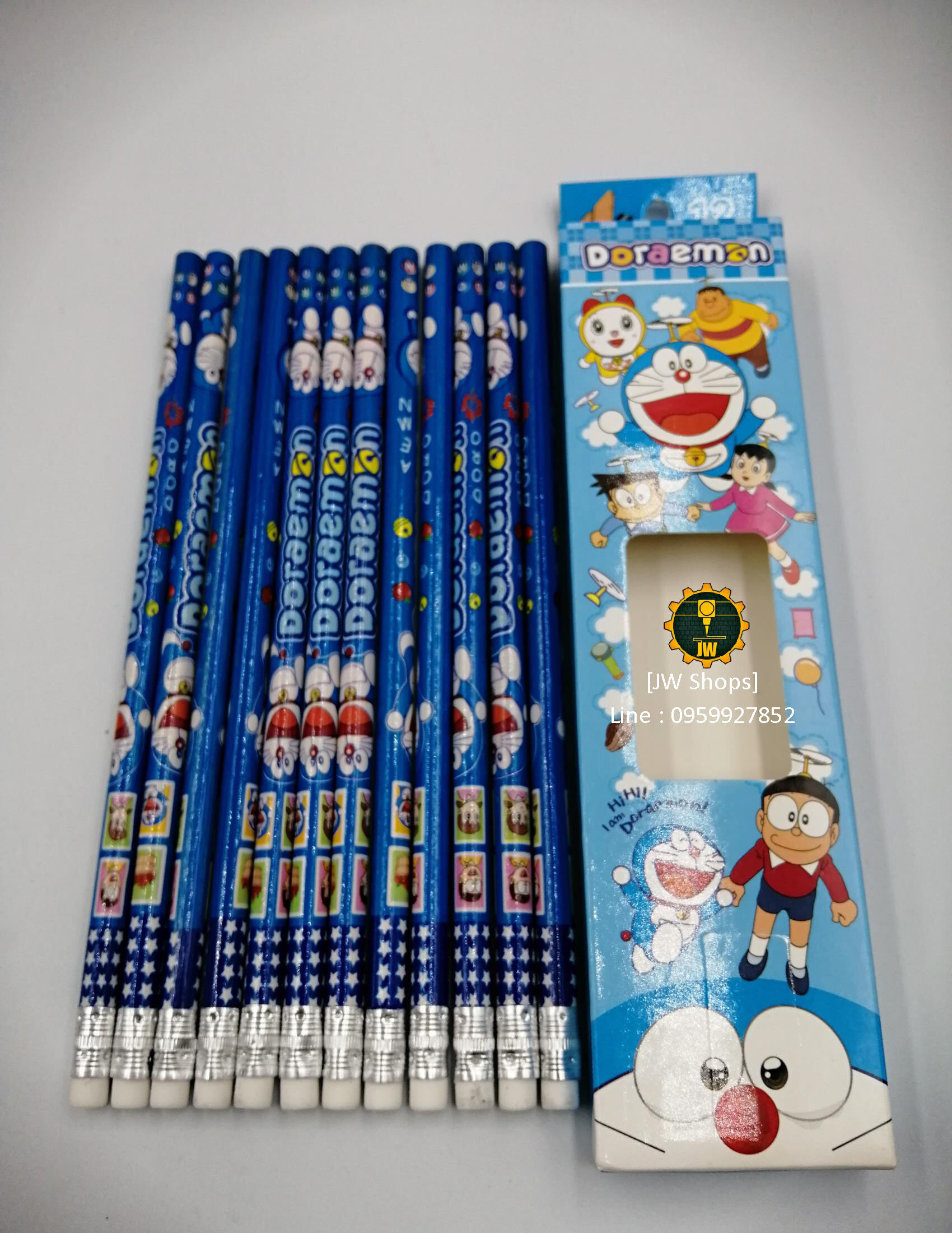 ชุดดินสอ 12 แท่ง ดินสอมียางลบ ดินสอลายการ์ตูน Doraemon