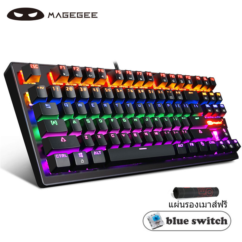 MageGeeแป้นพิมพ์เกมกลLEDปรับได้,แป้นพิมพ์แสงพื้นหลัง87คีย์แป้นพิมพ์คอมพิวเตอร์โลหะUSBแป้นพิมพ์สายเกมสีฟ้าสวิทช์สำหรับWindows PCเกมเมอร์