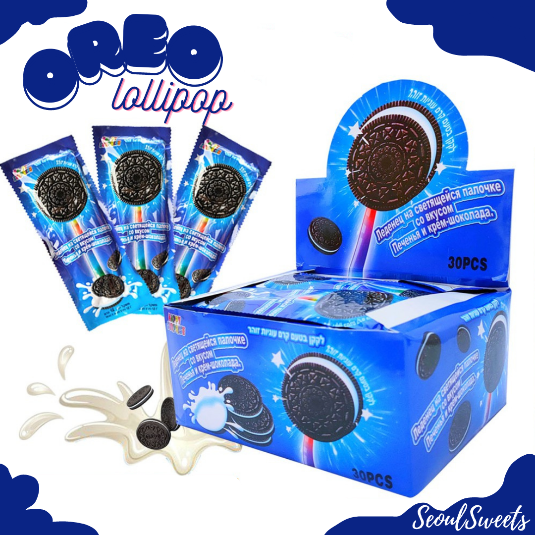 พร้อมส่ง! อมยิ้มโอริโอ้ อมยิ้มก้านเรืองแสง อมยิ้มคุกกี้ Oreo Lollipops (1แท่ง/10g) อมยิ้มผับสายปาร์ตีสุดๆ ขนมเด็ก อร่อย หอม หวาน ราคา  5 บาท*ส่งฟรี