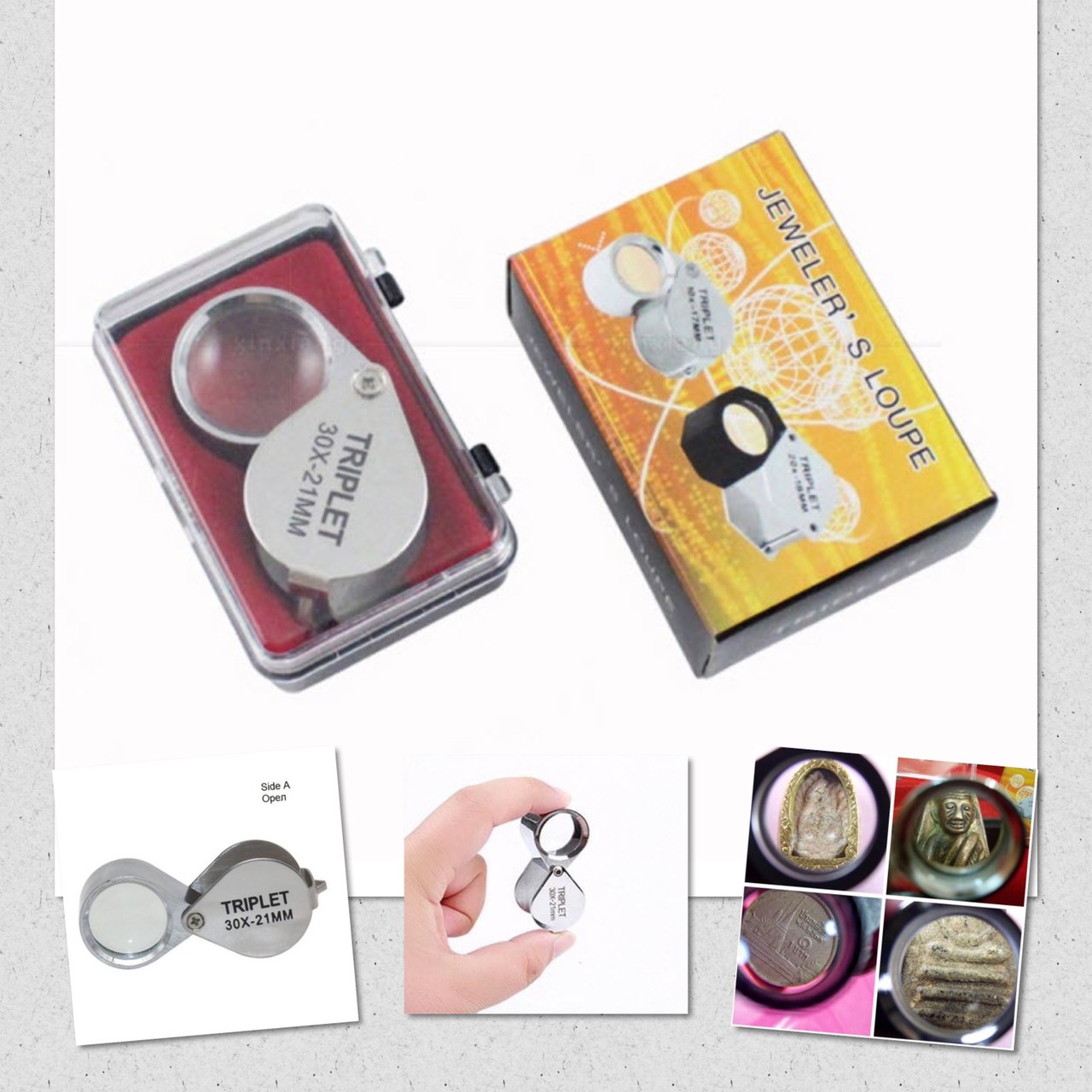 ?? แว่นส่องพระ แว่นขยาย ส่องพระ 30X-21MM กล้องส่องพระ สีเงิน พับได้ ??