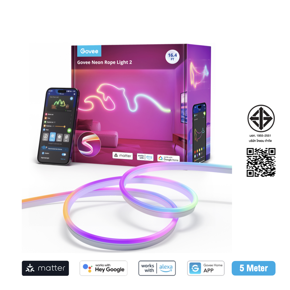 ไฟตกแต่ง Govee Neon Preinstalled Strip Light White 3M/5M [Matter version]