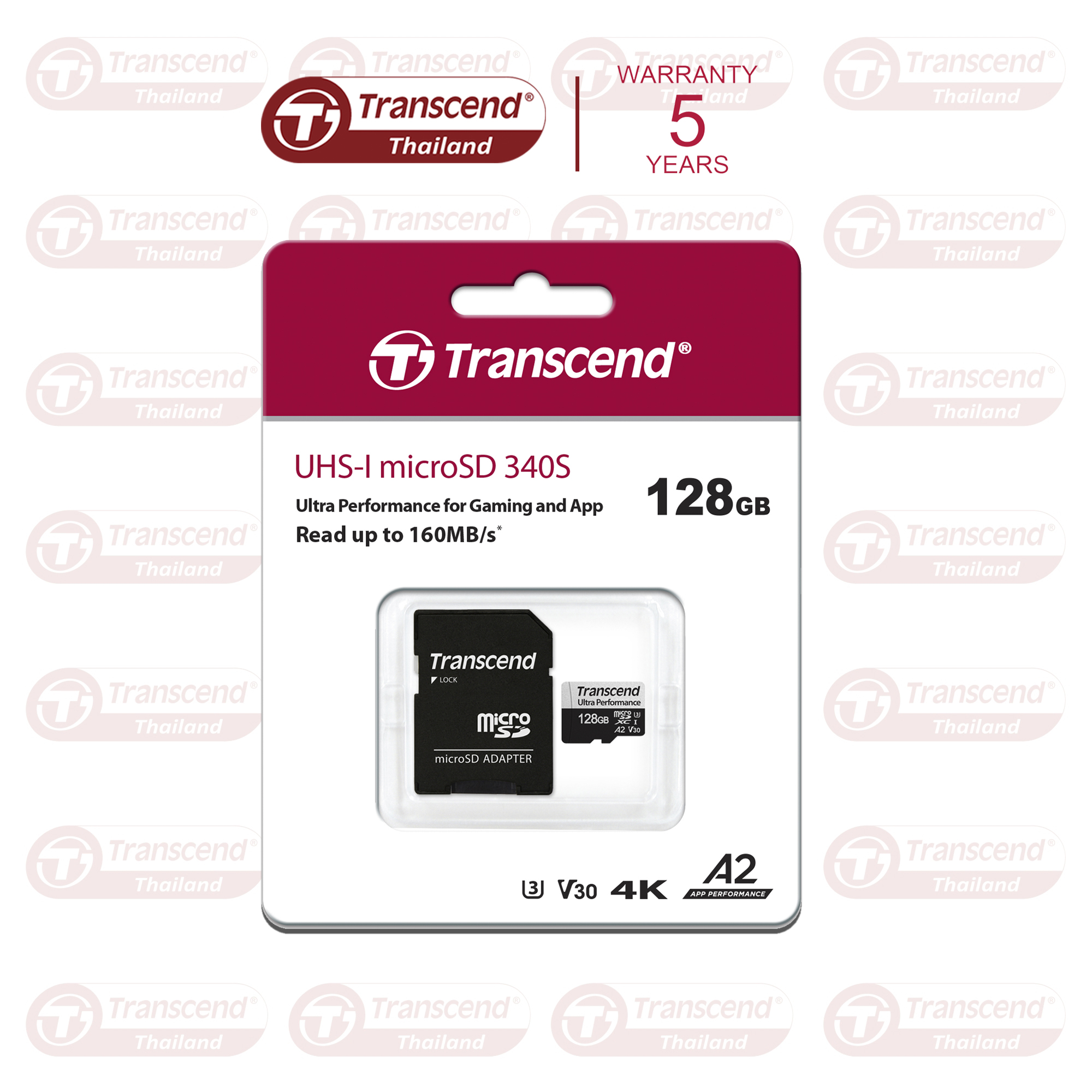 MicroSD Card 128GB : USD340S - Transcend -รับประกัน 5 ปี- มีใบกำกับภาษี ราคา 1,890 บาท*ส่งฟรี
