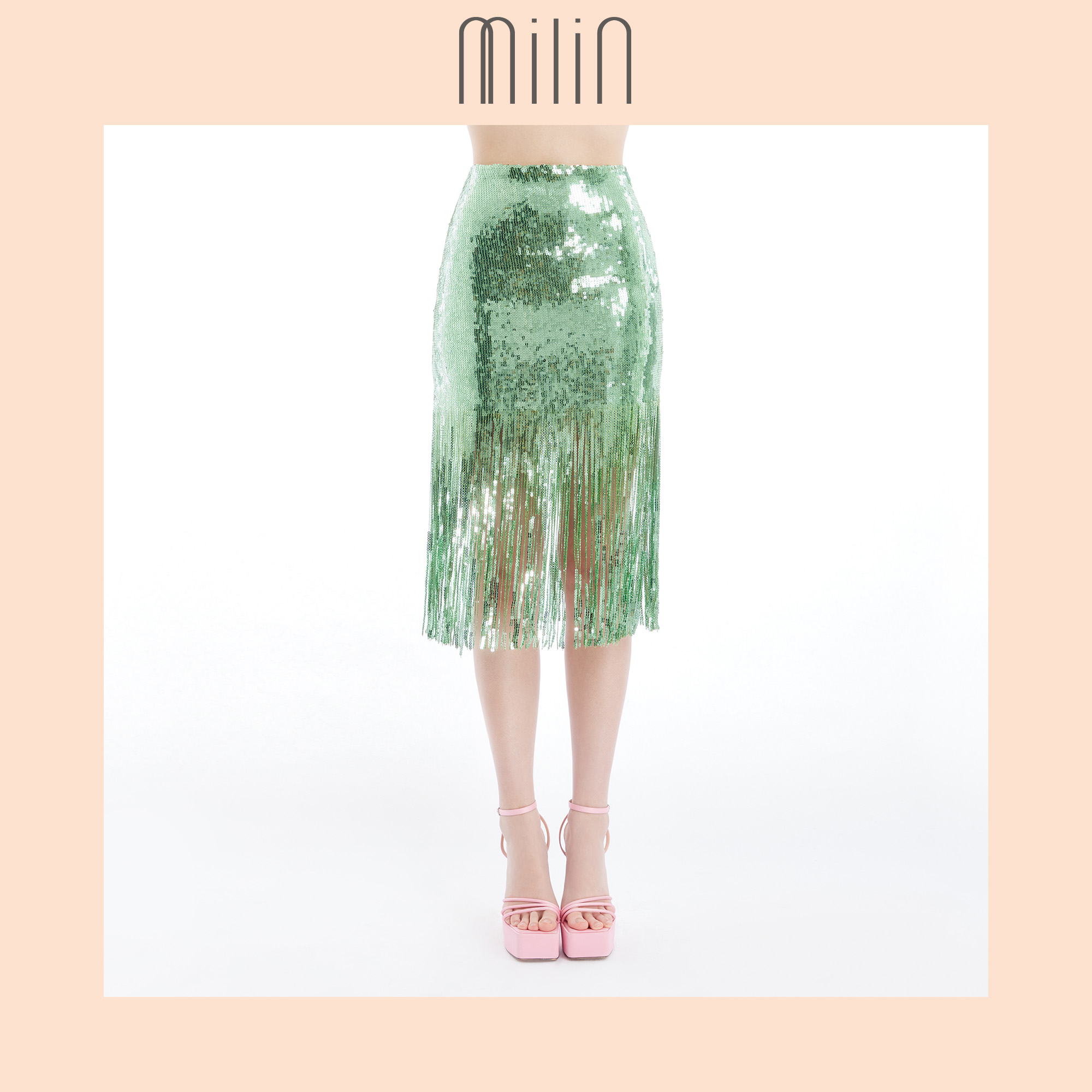 [MILIN] High waist fitted silhouette fringe sequin skirt กระโปรงเลื่อมเอวสูงทรงเข้ารูปประดับพู่ / 41 Manhattan Sling Skirt ราคา 2,330 บาท*ส่งฟรี