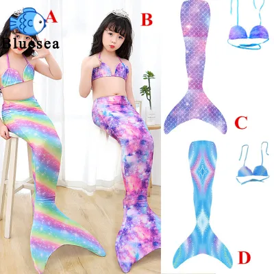 2Pcs/set Baby Girl Mermaid Swimsuit Halter Bra + Mermaid Tail Colorful Split Swimwear for Cosplay Party Wearing