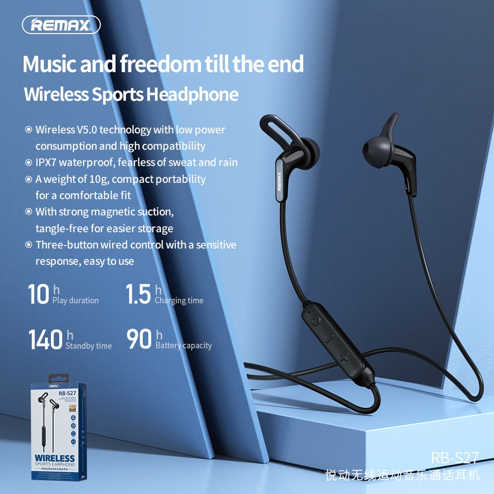 โปรโมชัน Remax หูฟังบลูทูธ ไร้สาย Wireless Sports Bluetooth Earphone รุ่น RB-S27 ราคาถูก หูฟัง หูฟังสอดหู