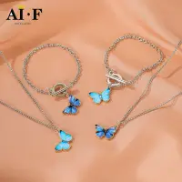 [Butterfly Necklace Bracelet New Ins Gradient Sen Color Small Fresh Couple Clavicle Chain Butterfly Bracelet,Butterfly Necklace Bracelet New Ins Gradient Sen Color Small Fresh Couple Clavicle Chain Bu