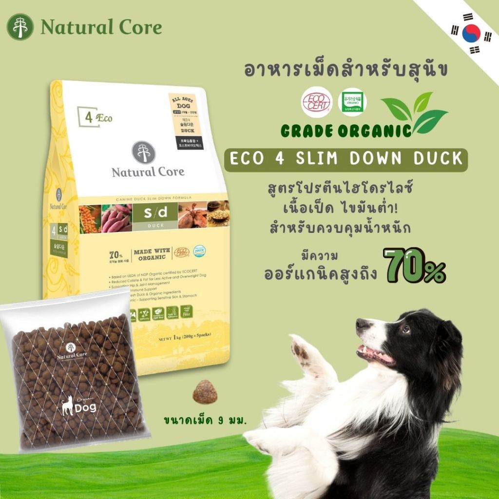 Natural Core ECO 4 Slim Down Duck อาหารสุนัข เกรดออร์แกนิก สูตรเนื้อเป็ดไขมันต่ำ นำเข้าจากเกาหลี🇰🇷 ราคา 675 บาท*ส่งฟรี