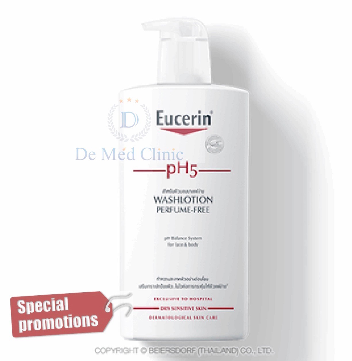 Eucerin pH5 Washlotion Perfume Free 400 ml ยูเซอริน พีเอส 5 วอชโลชั่น เพอร์ฟูมฟรี ผลิตภัณฑ์ทำความสะอาดผิว สำหรับผิวแห้ง บอบบาง แพ้ง่ายเป็นพิเศษ De Med Clinic