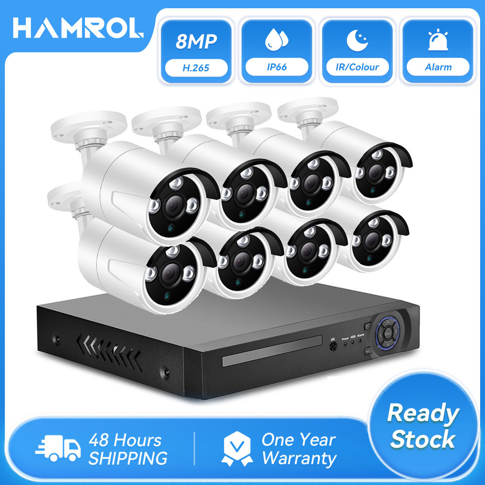 Hamrol 4K Ultra HD 8MP POE NVR Kit H.265 CCTV Record Security System IP Camera Outdoor Home Video Surveillance Camera Set ราคา 13,958 บาท*ส่งฟรี