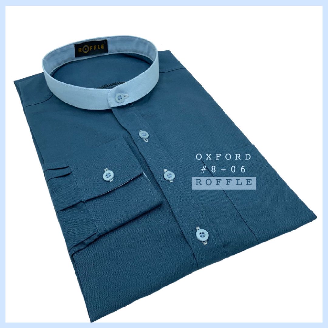 เสื้อเชิ้ตคอจีน สลับสี ผ้าอ๊อกฟอร์ด เข้ารูป แขนยาว (OXFORD #8)