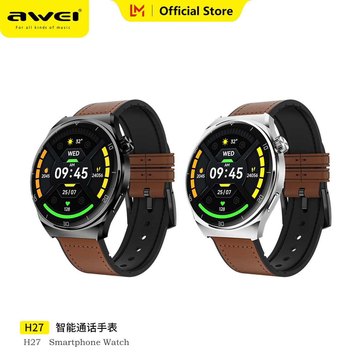 Awei H27 Smart Watch Full HD 1.43-inch AMOLED HD Touch Screen Wireless charging IPX68 Waterproof True Heart Rate Monitoring Multi Sports Mode smartwatchs for men women ราคา 1,449 บาท*ส่งฟรี