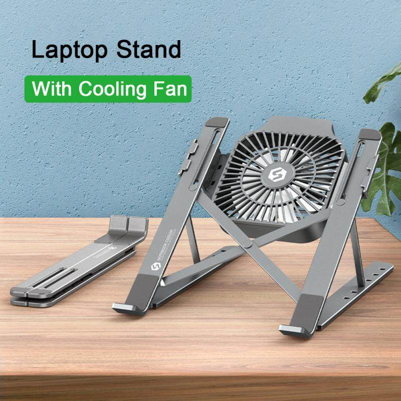 พัดลมระบายความร้านโน๊ตบุ๊ค พัดลมโน๊ตบุ๊ค Aluminium Alloy Laptop Stand With Cooling Fan for MacBook Air Pro Notebook Foldable Laptop Stand Bracket Holder for PC Notebook