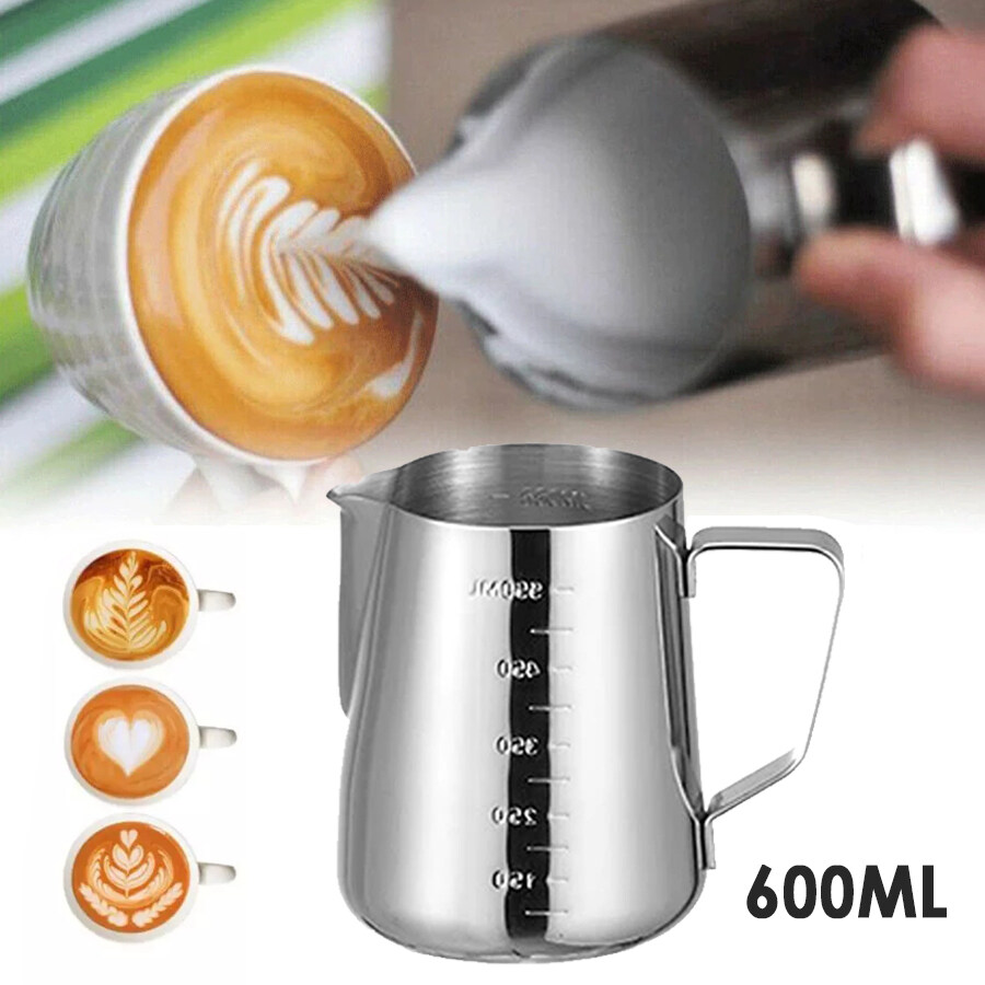 เหยือกตีฟองนม ถ้วยตวงนม แก้วพิชเชอร์ เหยือกตีฟองนม แบบสแตนเลส304 สำหรับชงกาแฟ สีเงิน 350ml/600ml coffee cup Lawa