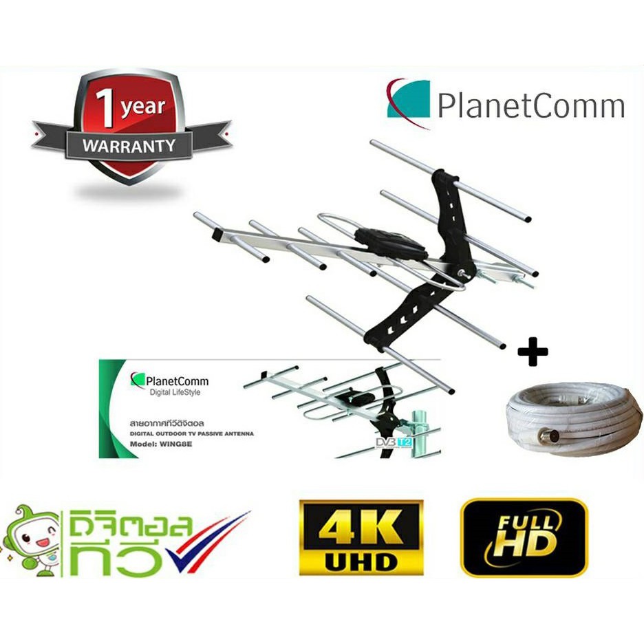 เสาอากาศทีวีดิจิตอล PlanetComm Antenna Wing 8E พร้อมสาย 10 เมตร