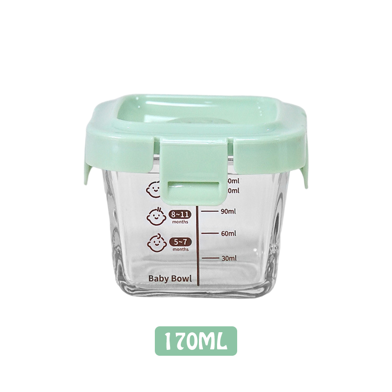 กล่องแก้วใส่อาหารสำหรับเด็ก ขนาด170 ml Baby Food Container กล่องแก้วเก็บอาหารอาหารทารกแช่แข็ง ถ้วยแก้วใส่อาหาร ปลอดภัยสำหรับลูกน้อย