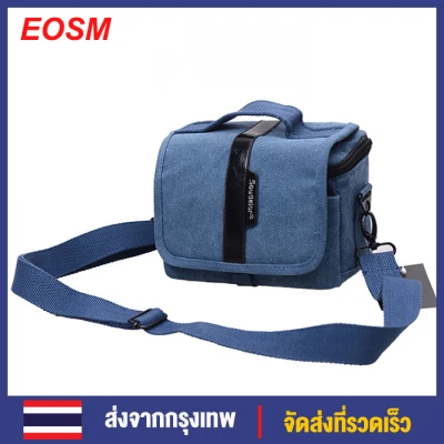 EOSM MirrorLess Bag กระเป๋ากล้อง DSLR มัลติฟังก์ชั่นแบบพกพากระเป๋าสะพายถ่ายภาพกระเป๋ากล้องผ้าใบทนทาน DSLR Camera Shoulder Bag for Nikon Canon Blue น้ำเงิน