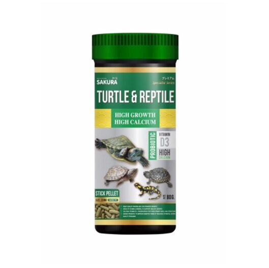 อาหารเต่าน้ำ โปรตีนสูง เร่งโต กระดองใหญ่ ชนิดเม็ดลอยน้ำ ไม่ทำน้ำขุ่น 80 กรัม / Sakura Turtle & Reptile Stick Pellets Floating Type 80g