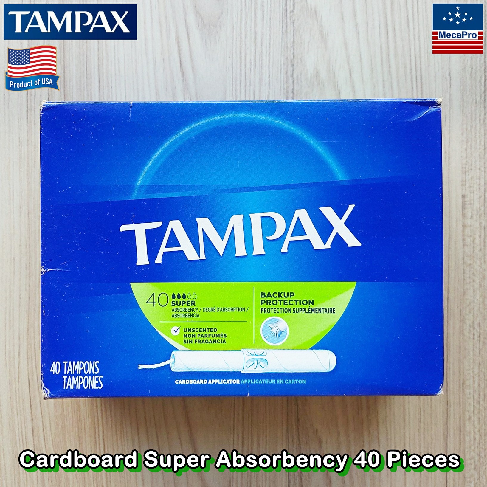 Tampax® Cardboard Applicator Tampons Super Absorbency 40 Pieces ผ้าอนามัยแบบสอด เหมาะกับวันมาปกติ-มามาก Tampon