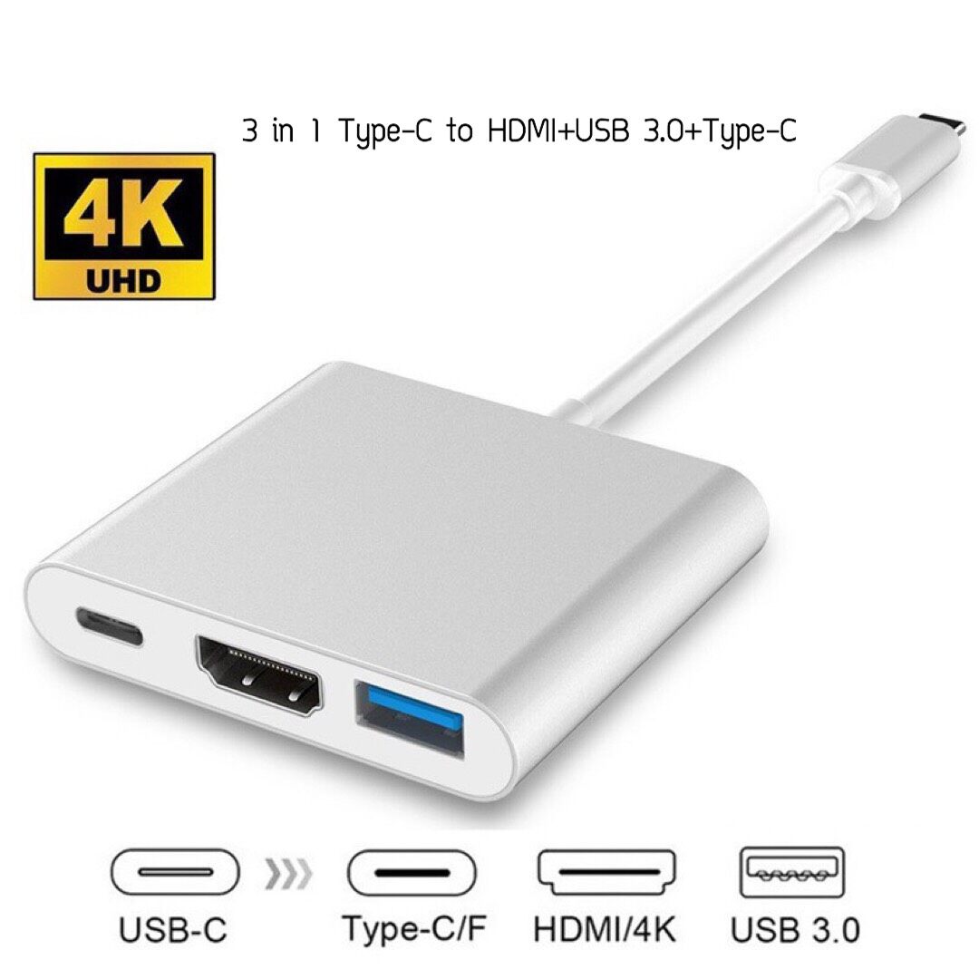 3 in 1 Adapter Type-C to HDMI + USB 3.0 + Type C สามารถชาร์จ และต่อพ่วง จอ , Projector ผ่าน HDMI รองรับ 4K ULTRA HD Resolution