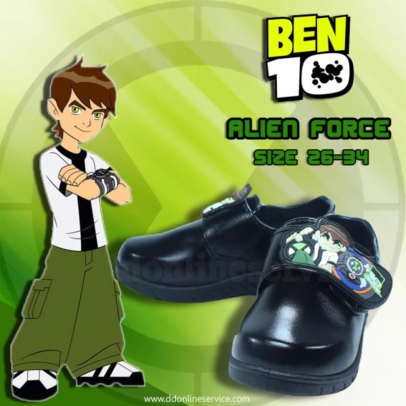 ภาพหน้าปกสินค้ารองเท้านักเรียน รองหนังสีดำ รองเท้าแฟชั่น รองเท้าแบบทางการ รูป Ben10 มีไฟ กระพริบ เหมาะสำหรับ เด็กๆ ผู้ชาย Kenta BT-6117