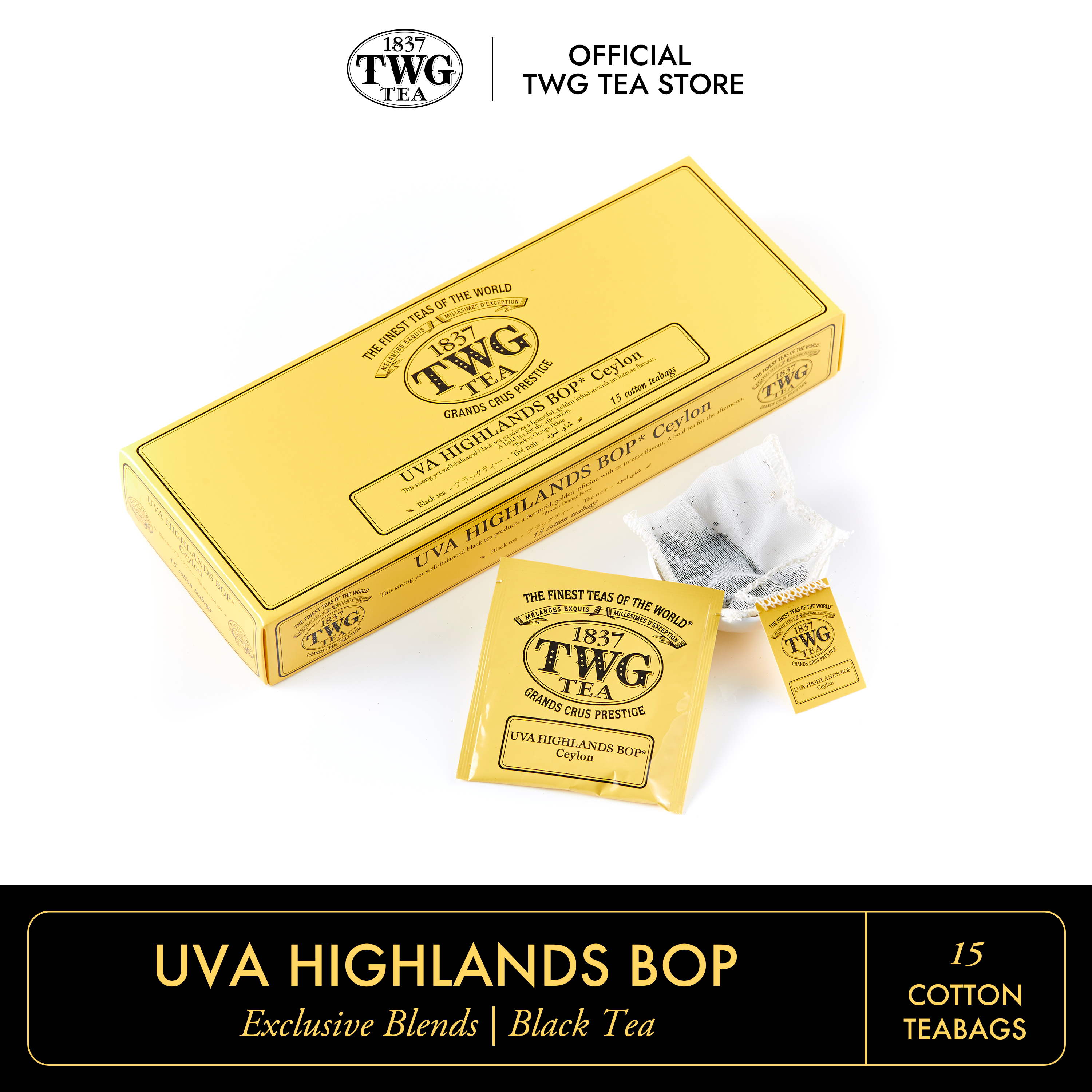TWG Tea | Uva Highlands BOP, Black Tea Blend in 15 Hand Sewn Cotton Tea Bags, 37.5g ราคา 1,090 บาท*ส่งฟรี
