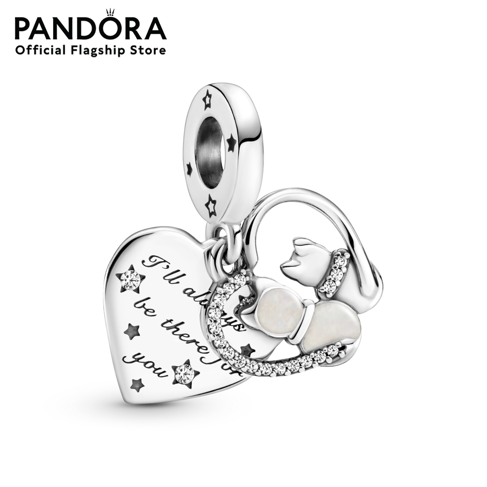 Pandora Silver Cats and heart sterling silver dangle with clear cubic zirconia and shimmering silver enamel เครื่องประดับ จี้ชาร์ม ชาร์มกวางคริสต์มาส ชาร์มเงิน เงิน ชาร์มสร้อย ราคา 2,720 บาท*ส่งฟรี