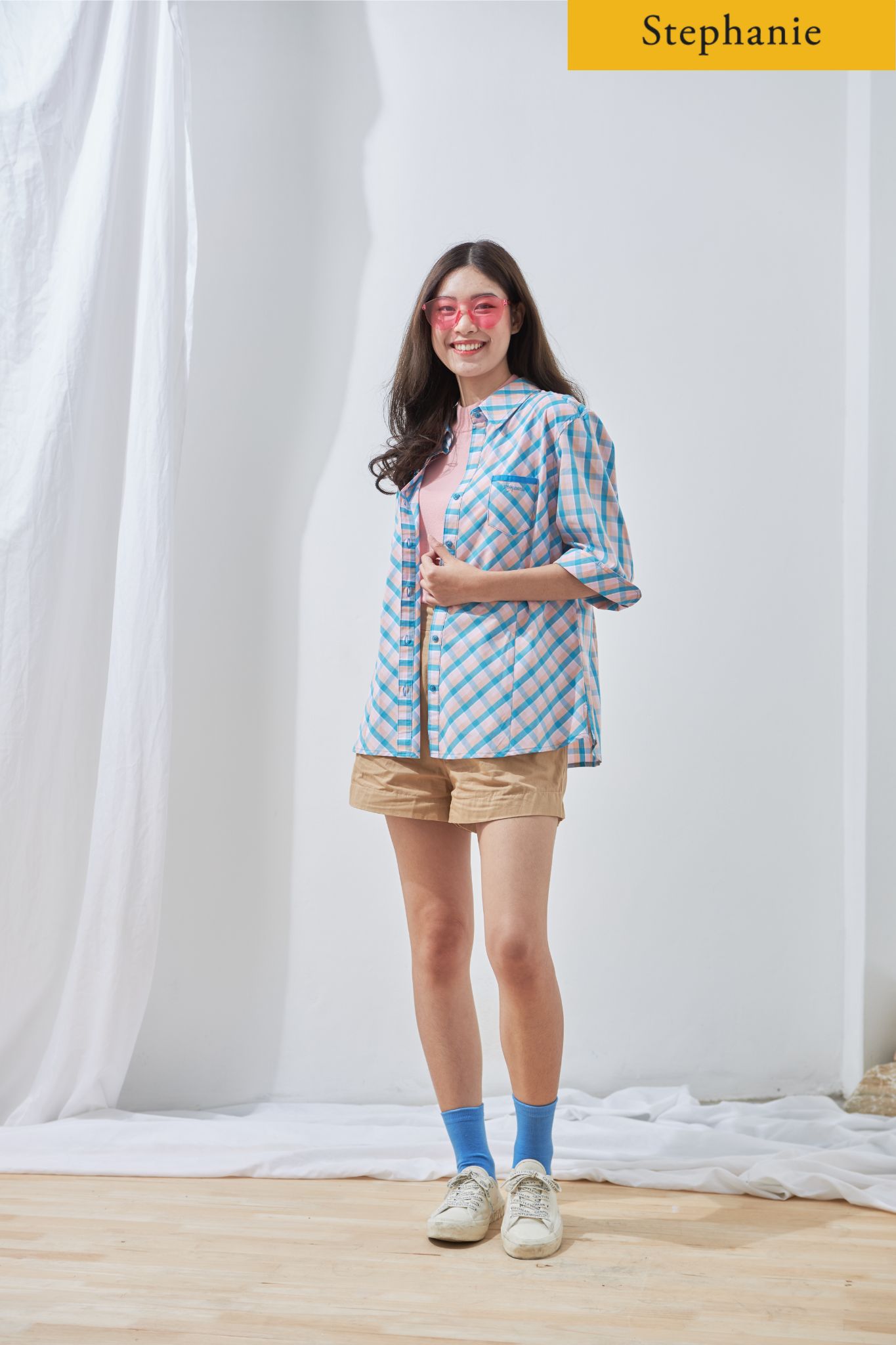 STEPHANIE เสื้อเชิ๊ตมีปก แขนสามส่วน เสื้อเชิ้ตหญิง เสื้อผ้าผญสวยๆ เสื้อแฟชั่น เสื้อแฟชั่นผญ(OWS68PI) ราคา 300 บาท*ส่งฟรี