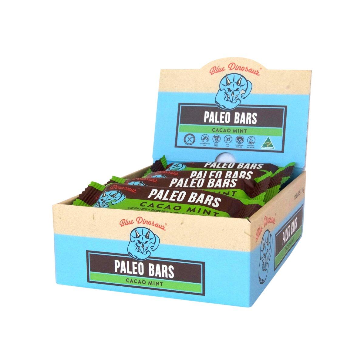 Blue Dinosaur Paleo Bar โปรตีนบาร์ โปรตีนแท่ง คาคาว มิ้นท์ ช็อกโกแลต โกโก้ Cacao Mint (45g x 12 Bars)