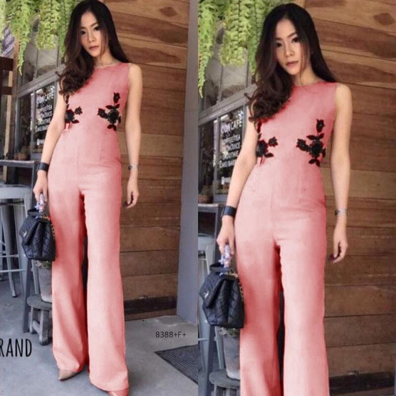 J8388 Jumpsuit จั้มสูท แขนกุด แต่งลูกไม้อก