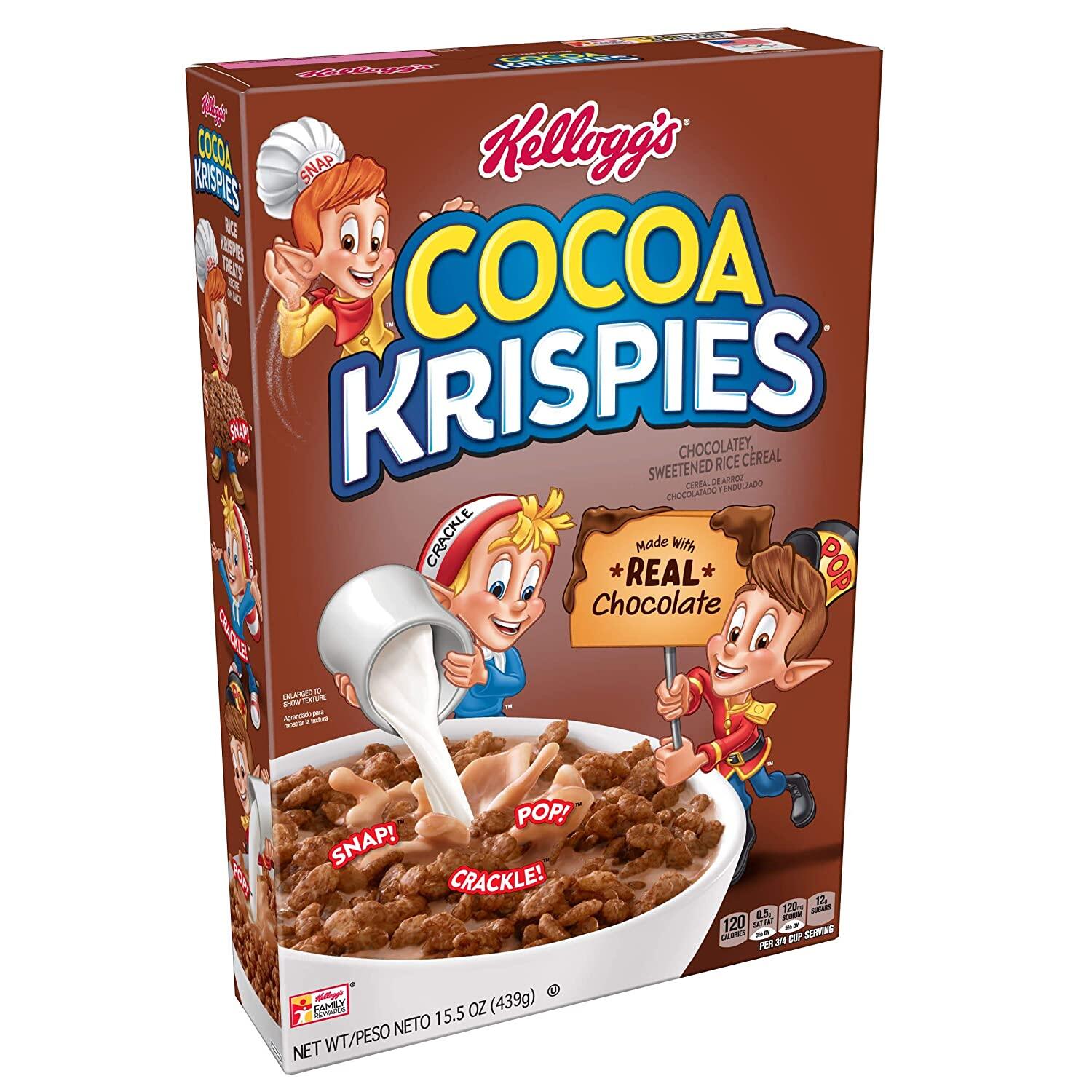Kellogg's Cocoa Krispies 439 G (Made with Real Chocolate) อาหารเช้าซีเรียล ข้าวพองอบกรอบ รสช็อกโกแลต ตรา เคลล็อกส์ 439 กรัม นำเข้าจากUSA