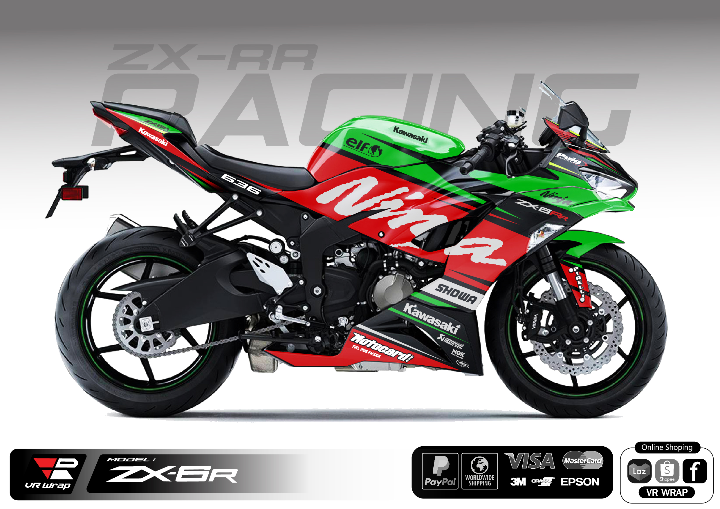 VR Wrap สติ๊กเกอร์ Kawasaki ZX6r New collection 2021 ลาย Racing